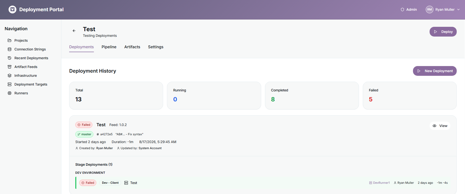 Deployment Portal interface